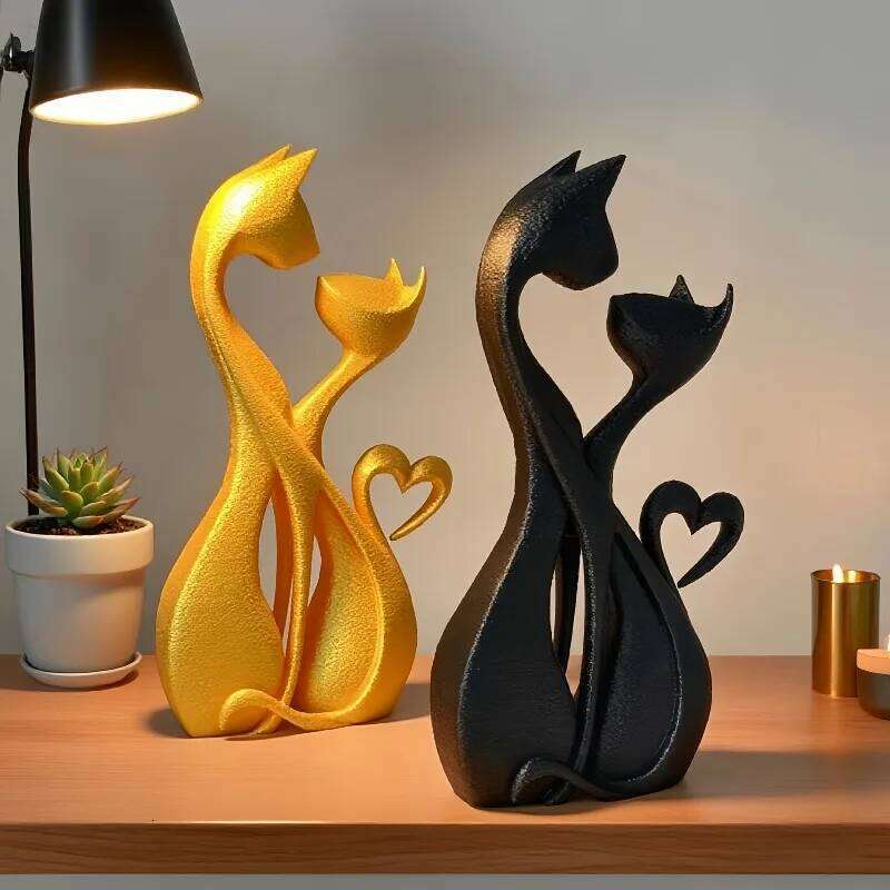 Creative Elegant Cat Sculpture Ornament - Cute Heart-Shaped Retro Style Home Decor, Perfect Gift for Housewarming & Decoration S260204