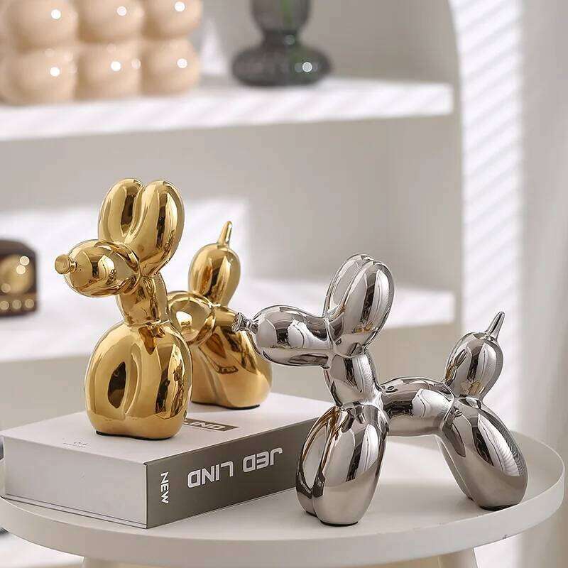21cm Big Size Ceramic Balloon Dog Abstract Ornament Creative Sculpture Study Room Statue Home Office Accessories Decoration S260204