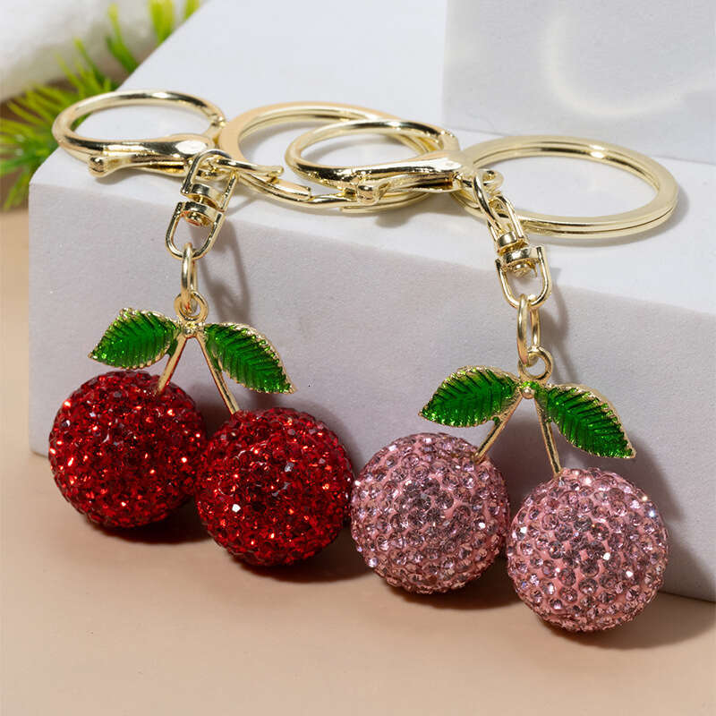 Creative Cute Diamond-studded Small Cherry Pendant Car Women's Bag Metal Keychain Cartoon Gift