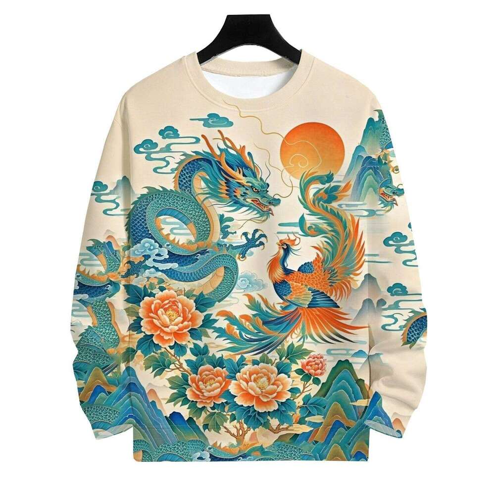 Spring Autumn Style Personalized Dragon Phoenix Pattern Sweatshirt 2026 Fashionable And Handsome Long Sleeve Round Neck Unisex Chinese