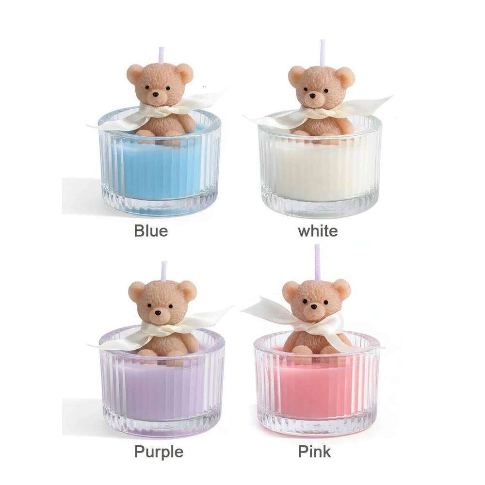 Scented Luxury Teddy Bear Soy Candle in Glass Jar with Ribbon, Creamy Pastel Gifts for Women, Bridal Shower & Holiday Favors S260204