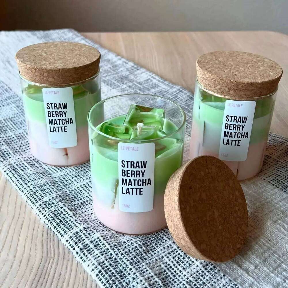 Matcha Iced Coffee Scented Glass Jelly Wax Home Festival Decoration Fragrance Candle Jar H260205