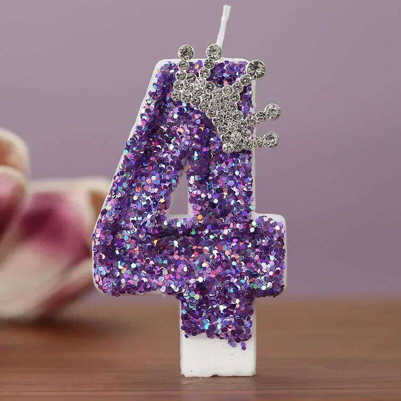Purple Crown Birthday Number 0 1 2 3 4 5 6 7 8 9 Princess Decoration Candles Anniversary Party Cake Topper S260204