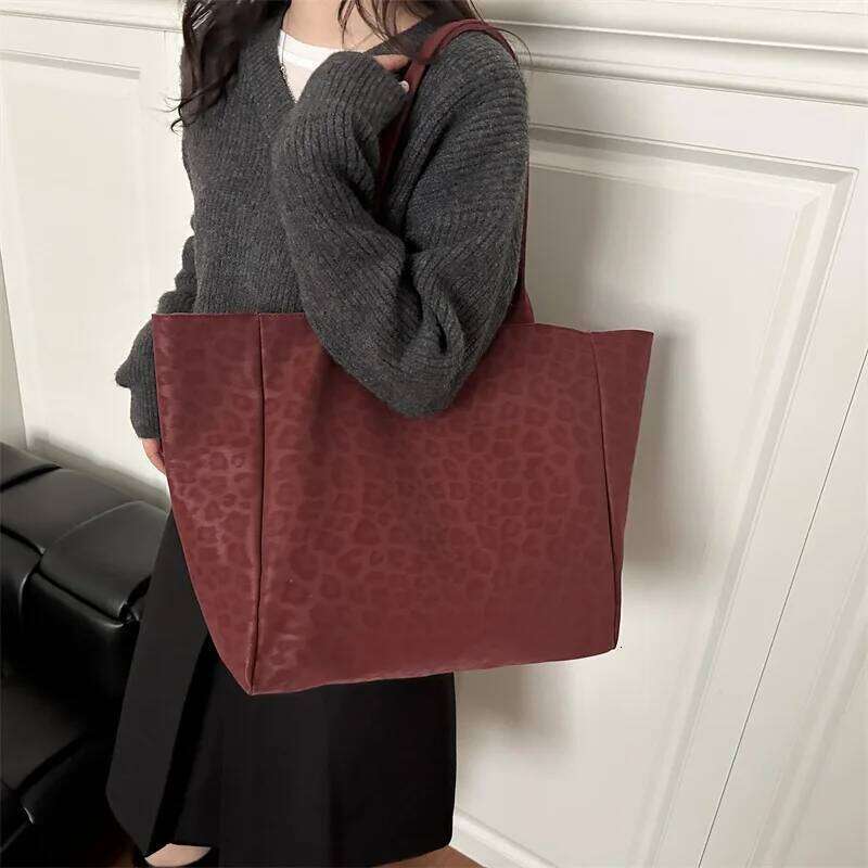 Leopard Print Vintage Suede Top Handle Texture Simple Shoulder Bag Large Capacity Women Casual Tote Versatile Storage Bags Y260204