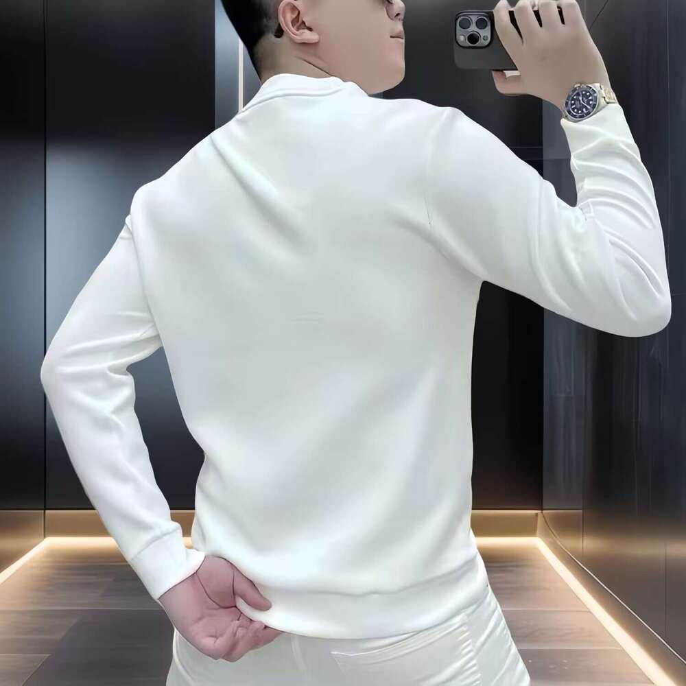 European Style Trendy Brand Printed Heavy Cotton Round Neck Fleece Sweatshirt Men's Korean Version Slim Fit Fashion Versatile Autumn Winter Top