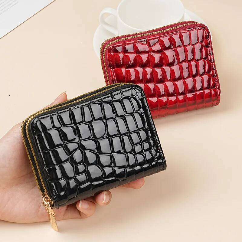Women's Patent Leather Crocodile Pattern Accordion Holder - European Fashion Multi Card Slots Large Capacity Zip Coin Purse Z260205