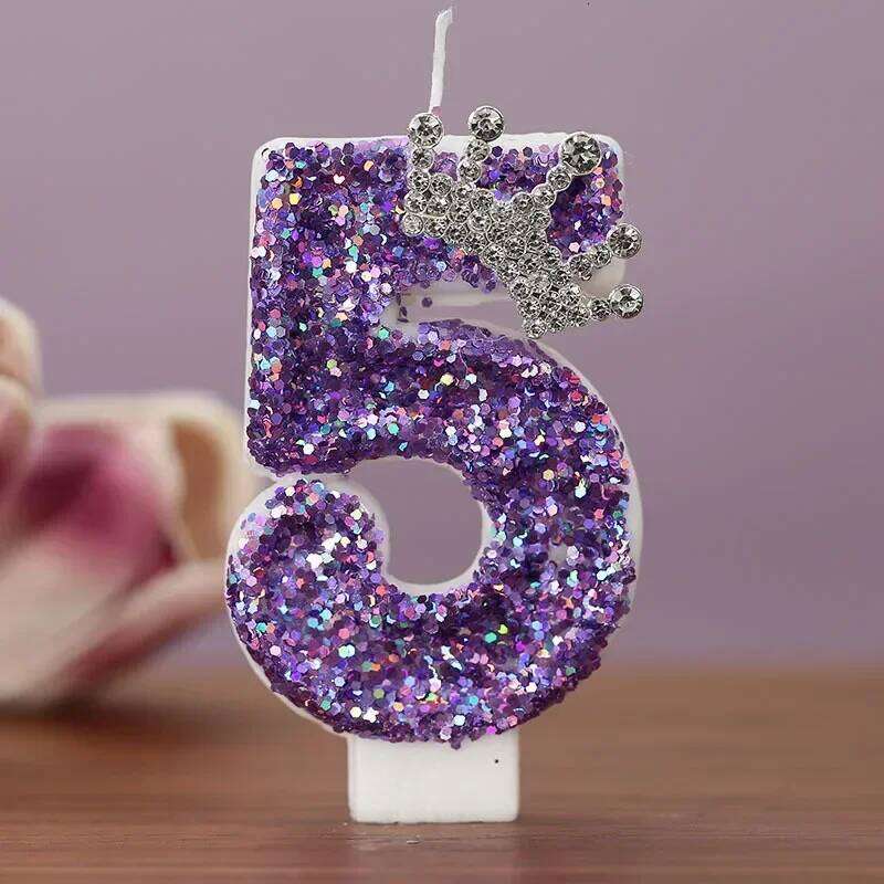 Purple Crown Birthday Number 0 1 2 3 4 5 6 7 8 9 Princess Decoration Candles Anniversary Party Cake Topper S260204
