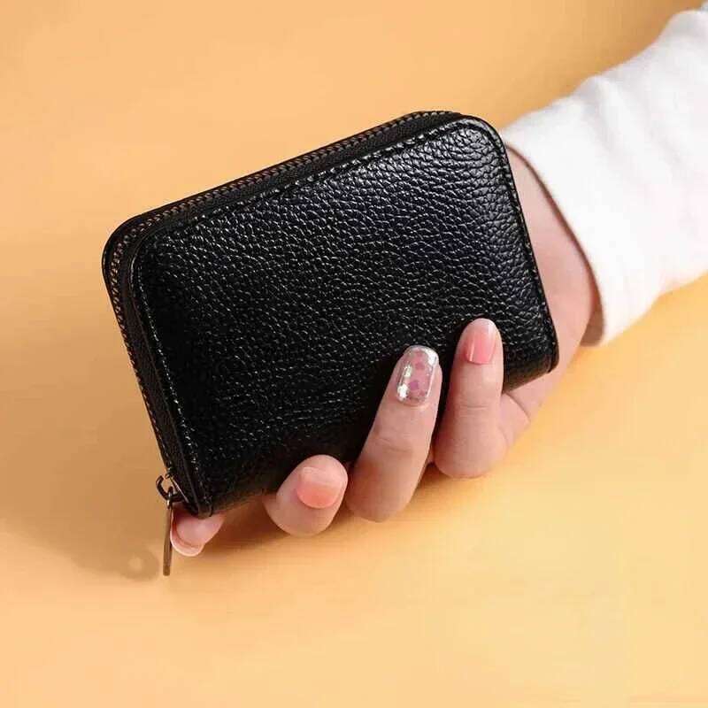 Multi Slot Holder Vintage Small Women Men Business Bank Bag Male Coin Pouch Solid Leather Zipper Wallet Z260205
