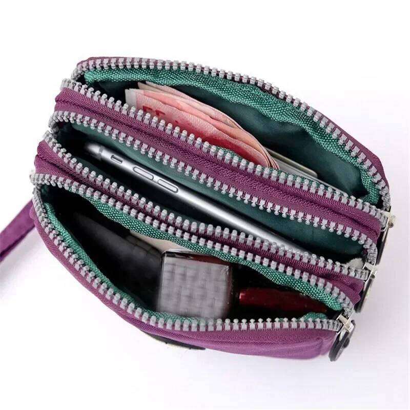 Women Three-layer Long Zipper Money Pocket Purse Women's Handbag Wrist Mobile Phone Card Key Coin Bag Wallet Washable Cloth Z260205