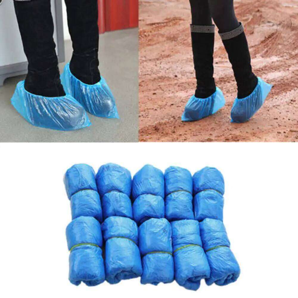 100Pcs Disposable Anti Slip PE Plastic Cover Cleaning Protective Overshoes Waterproof Dust Rain Shoe Covers S260204