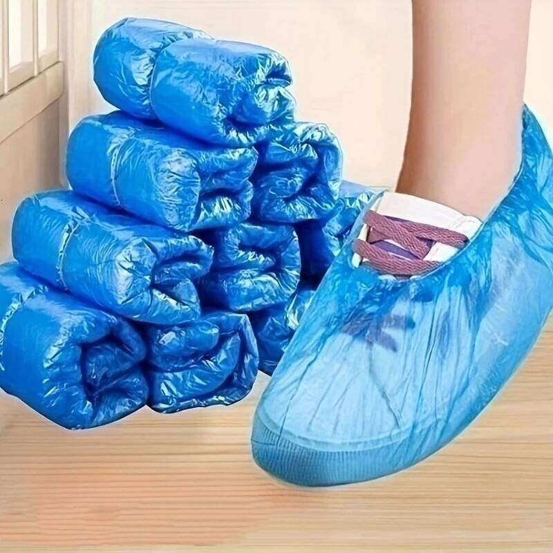 100pcs Disposable Covers Anti-slip Mud-proof Booties Shoe Cover Home Household Plastic Non-woven Rain Shoes Supplies S260204 325