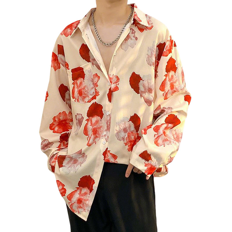 Men's 2026 New Korean Style Floral Shirt Long Sleeve Vintage Hong Kong Fashion Unique Design Slim Fit Spring Autumn Casual Outerwear