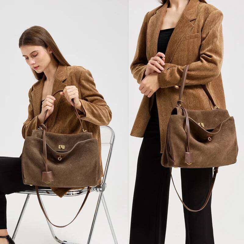 2025 Autumn Winter Women's Suede genuine leather Shoulder Large Capacity Single Tote Handbag Luxury Designer Bag Y260204
