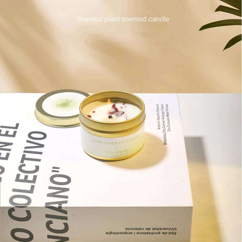 1PC Mini Soy Wax Scented Candles, Watercolor Pastel Style, Round Tin Jar Flower Petal Detail, Aromatherapy Candle for Bedroom H260205