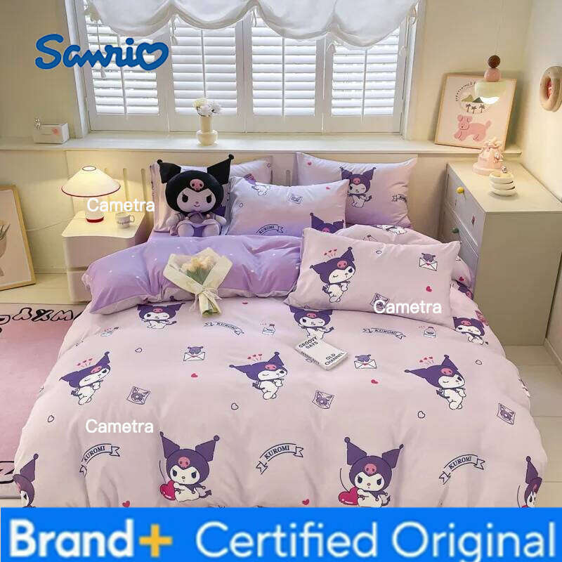 Sanrio New Hello Kitty Set Cotton Kuromi Melody Bedding Double Pillowcase Bed Linens Girl Dorm Bedclothes Home Textile H260205