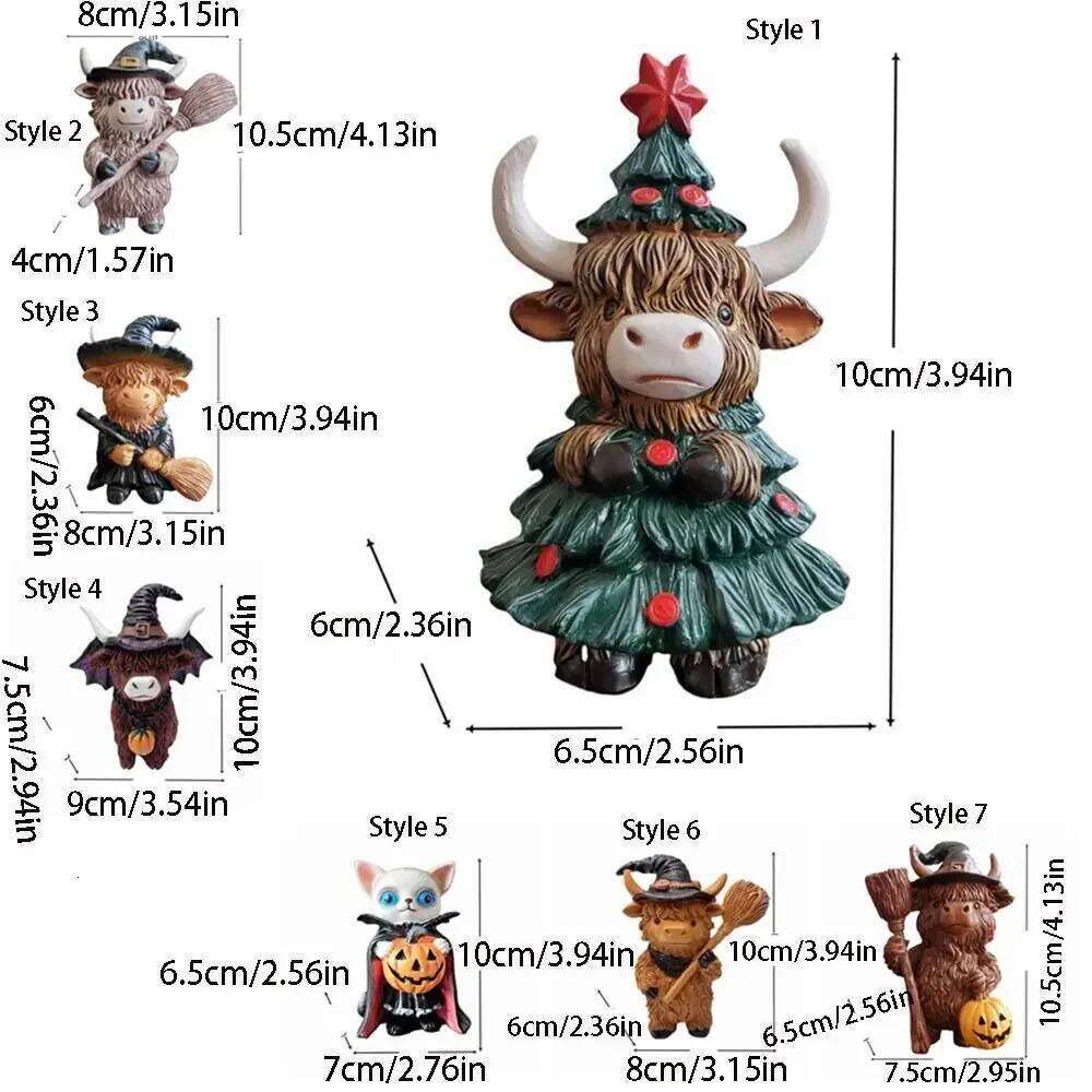 Halloween Tabletop Ornament Resin Christmas Highland Statue Funny Decorative Cow Figurine Cute Animal Sculpture Farmhouse S260204