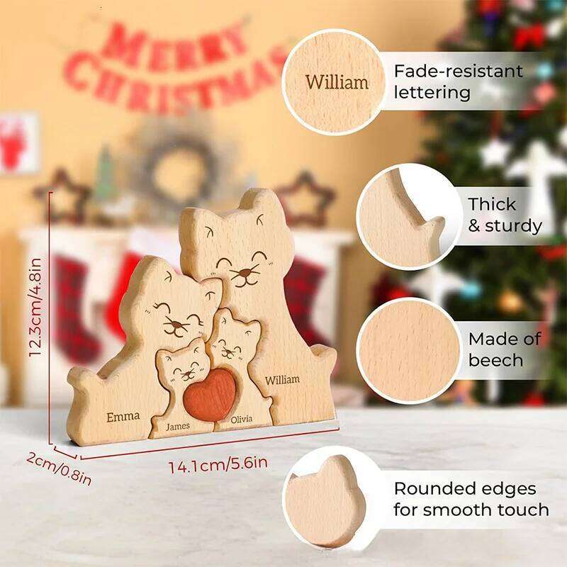 Wooden Cat Art Puzzle Warm Family Handmade Laser Engraving Gifts for Mom Anniversary Thanksgiving Christmas Crafts Ornaments S260204