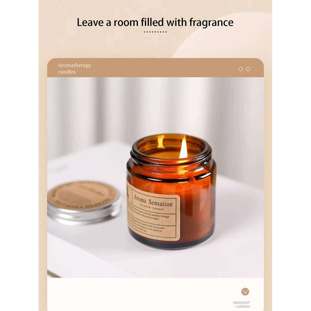 Essential oil scented candle in a tea-coloured bottle, incense for gifting, smokeless box, soy wax, festive gift H260205