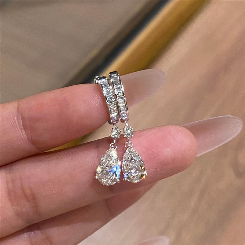 2026 Rulalei Korean Style Dangle Earrings Luxury Jewelry 18k White Gold Fill Women Fashion Pear Cut 5A Zircon CZ Diamond Water Drop Lady Bridal Earrin - view 4