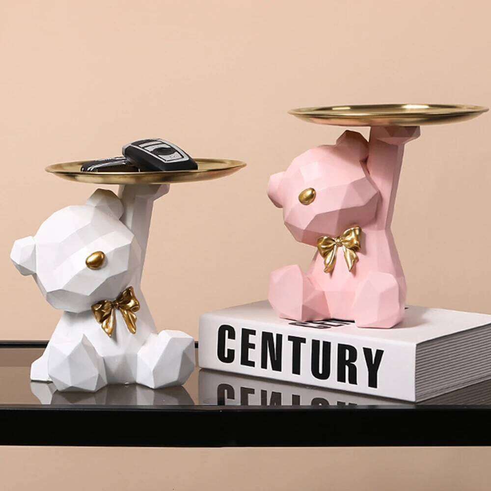 Geometric Bear Key Holder Figurine Entrance Crafts Resin Desk Decoration Candy Sundries Household Supplies for Home Living Room S260204