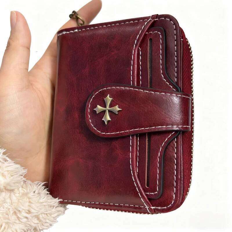 Women Fashion Clasp & Zipper Coin Purse Driver License ID Card Holder Organizer case Korean Women's Waxed Leather Wallet Z260205