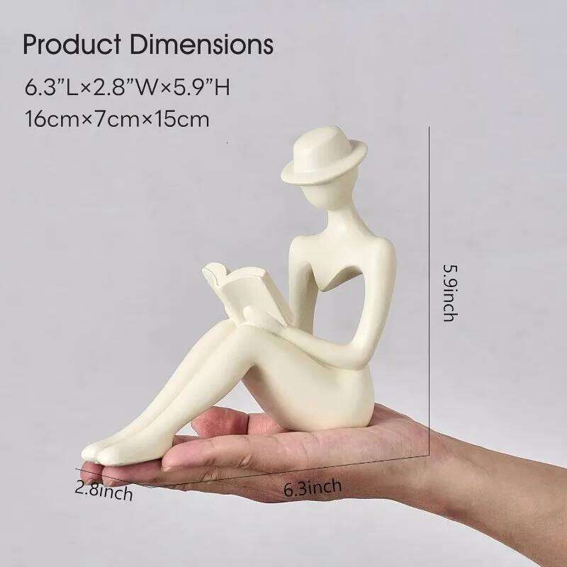 Resin Abstract Reading Woman Thinker Statue Ornaments Creative Art Design Home Office Bookshelf Decoration S260204