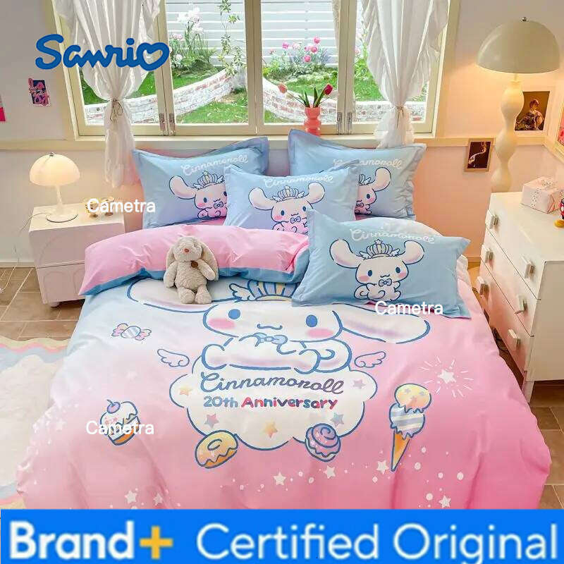 Sanrio Genuine Children's Cartoon 100% 4pcs Cinnamoroll Cotton Quilt Cover Bed Sheet Pillowcase 3pcs Set H260205