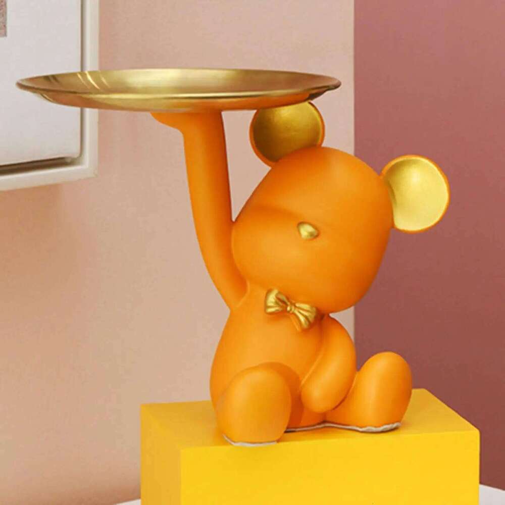Creative Resin Bear Figurine Cute Statue Home Decoration Desktop Storage Tray Rack for Coins Snack Phone Entrance Office S260204