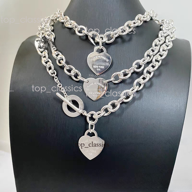 Necklace Tiffanyxx Co Brand Pin Buckle Heart Necklace S925 Silver Plated V Gold Heart Pendant Vintage Thick Chain OT Clavicle Chain Tiffamylys Necklace 30b