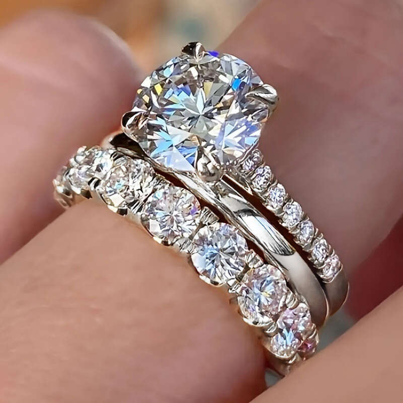 Zirconia Jewelry Trio Elegant Diamond-Set Ring Wedding Party Ring