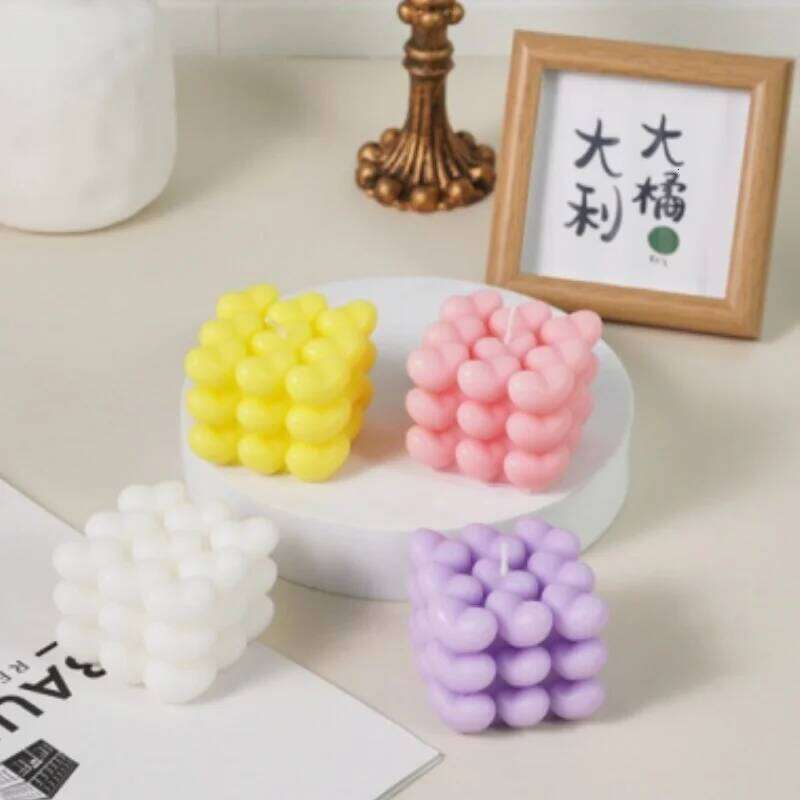 Heart-Shaped Aromatherapy Flame Cube Handmade Candle Valentine'S Day Wedding Proposal Indoor Decoration S260204 3d3