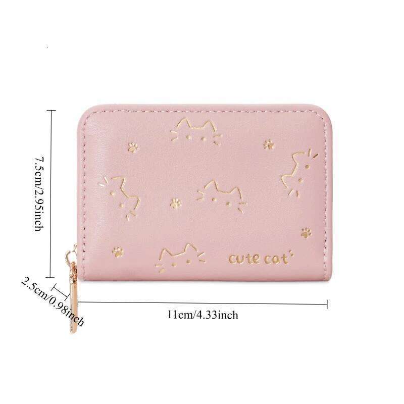 Cute Cat Short PU Wallet for Women Pu Leather Fold Multi Holder Purse Coin Bag Fashion Accessory Z260205
