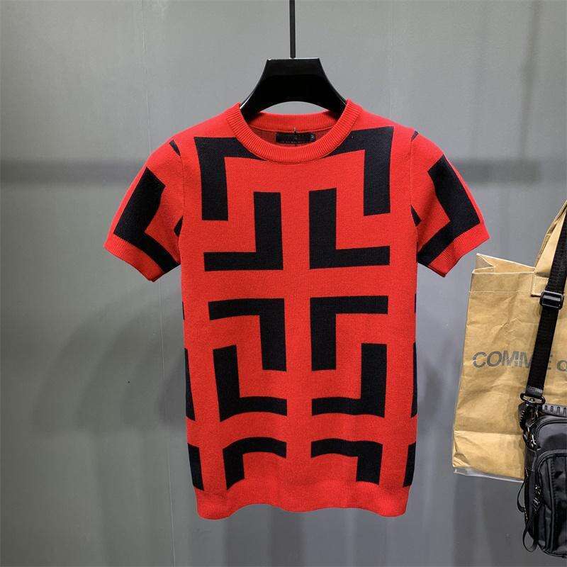 Men's Short Letter Jacquard High-End Autumn Winter Base Layer Top Youth Knitted Sweater Thickened Half Sleeve
