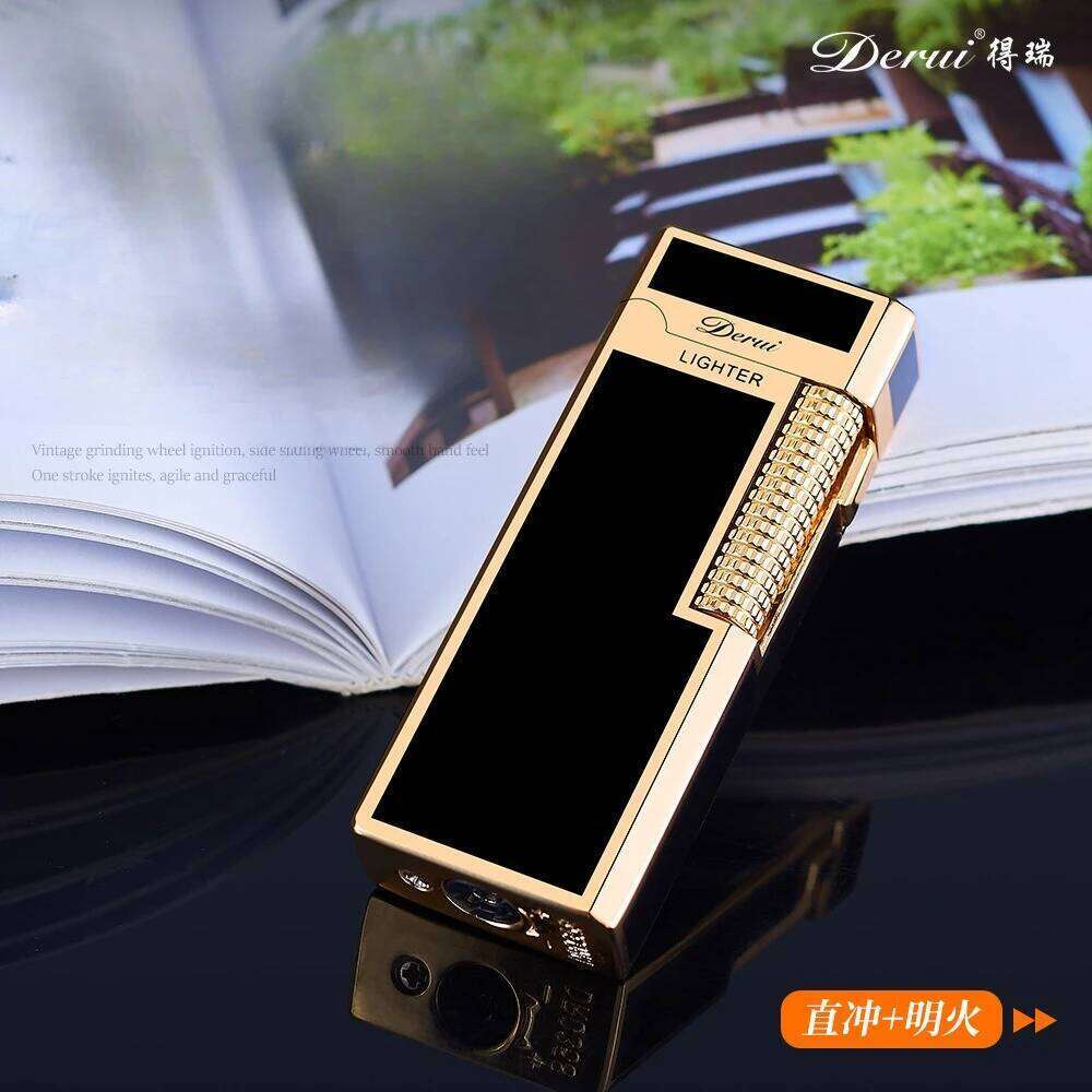 DR358 Double Flame Switching Butane Lighter, Three-dimensional Embossing, Fashionable Side-slip, Metal, Smoking Accessories S260207