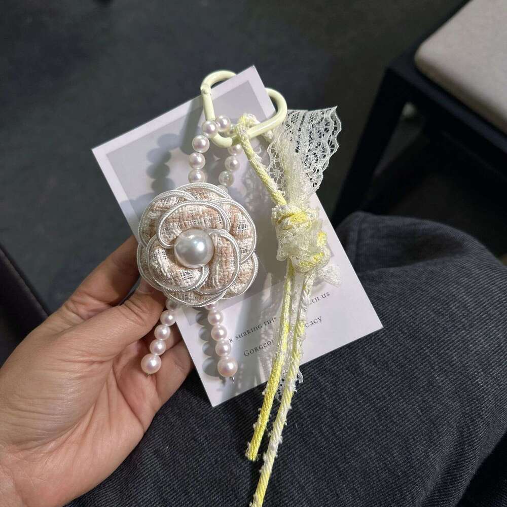 Keychain Designer Pearl Camellia New Ribbon DIY Bag Pendant Braided Rope Phone Accessory Keychain Chain