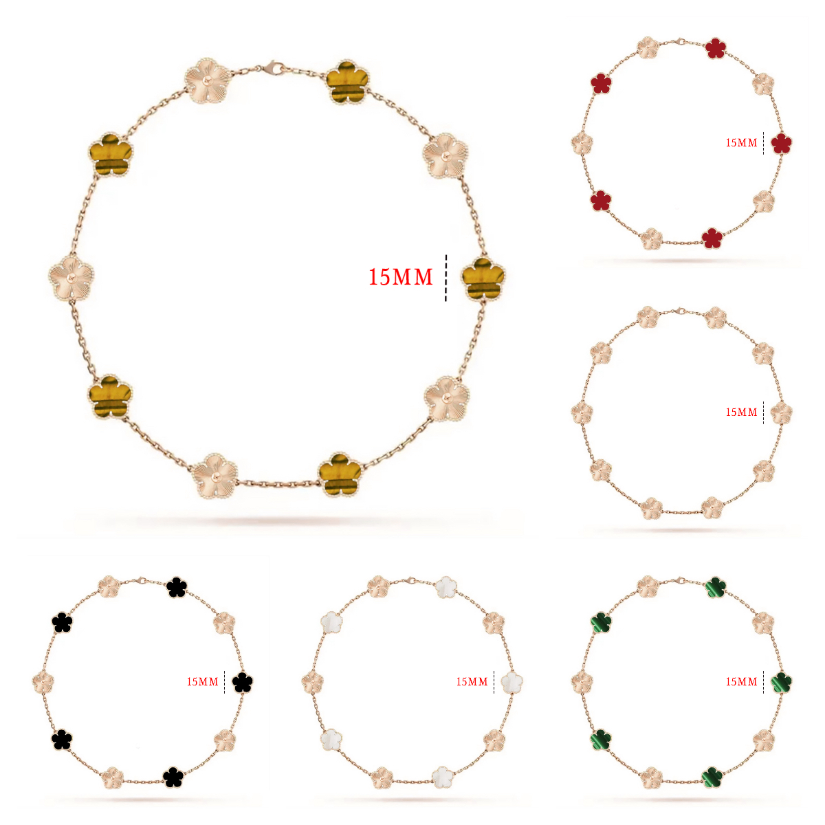 diamond mens jewelry designer for women 15mm rose gold plated jewellery lucky charms chain clover mother of pearl pendant necklace gifts