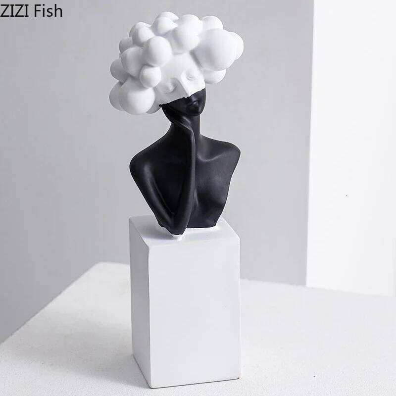 Black and White Art Resin Character Ornaments Girl Statue Figure Sculpture Home Accessories Decoration Crafts S260204