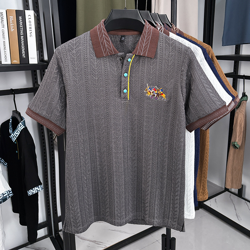 Free shipping 2026 Summer New Top Short Sleeve Knitted Shirt Embroidered Pattern for Middle aged and Young Men's Polo Shirt