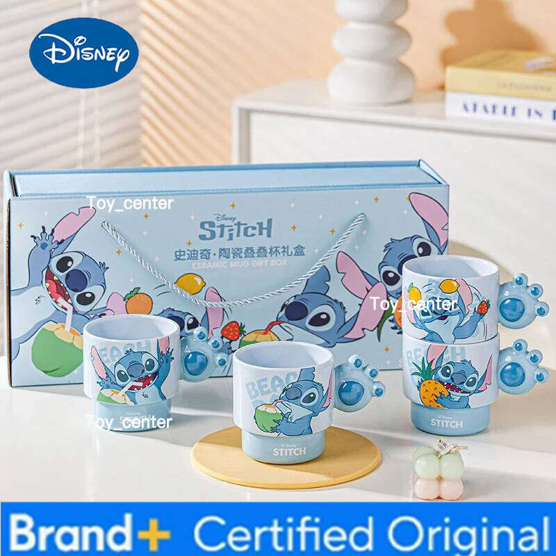 Disney Stitch 2025 New Coffee Ceramic Stacked Cup Cute Cartoon Children's Water Cups Household Breakfast Milk Mug Exquisite Gift H260205