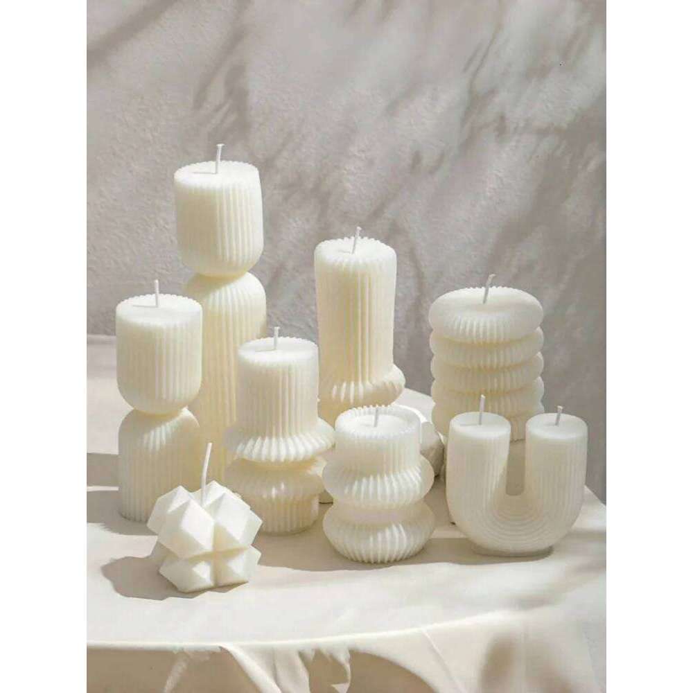 Aromatherapy large pillar decorative candles, soy wax, suitable for gifts, room shelves, home ribbed decoration S260204