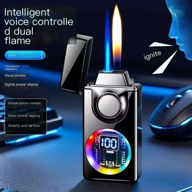2025 New Voice Controlled Ignition Gas Lighter Color Light Battery Display Open Switching Jet Fire USB Electric Lighters S260207