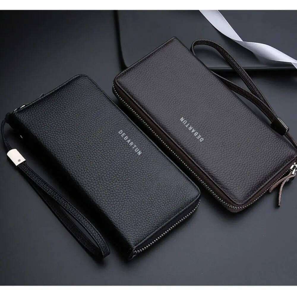 Fashion PU Leather Men Long Wallet Large Capacity Zipper Phone Bag Solid Color Card Holder Z260205