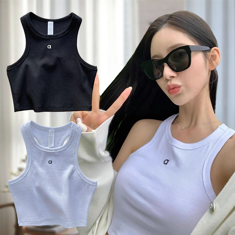 Women Aspire Tank Top Solid Basic Tank Top Summer Camisole Outfits Sexy Round Neck Knitted Bottom Shirt Sleeveless Vest Yoga Fitness Sports Tops