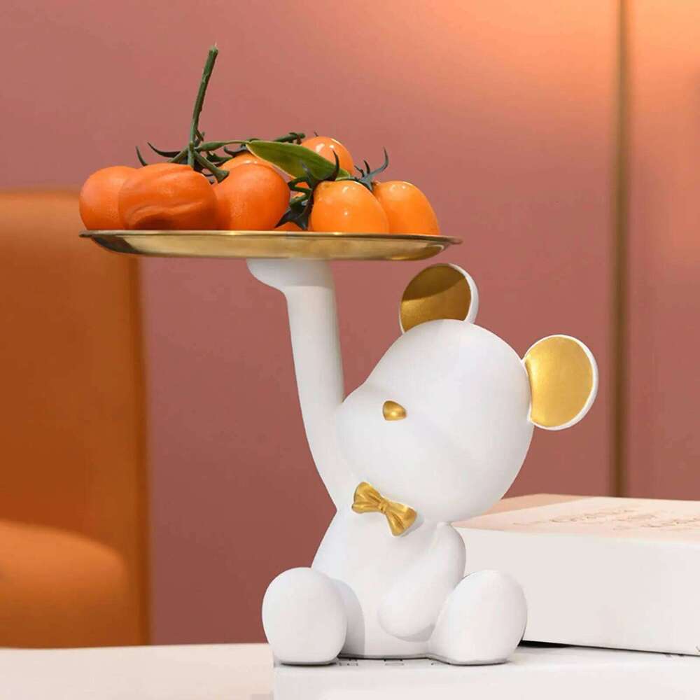 Creative Resin Bear Figurine Cute Statue Home Decoration Desktop Storage Tray Rack for Coins Snack Phone Entrance Office S260204