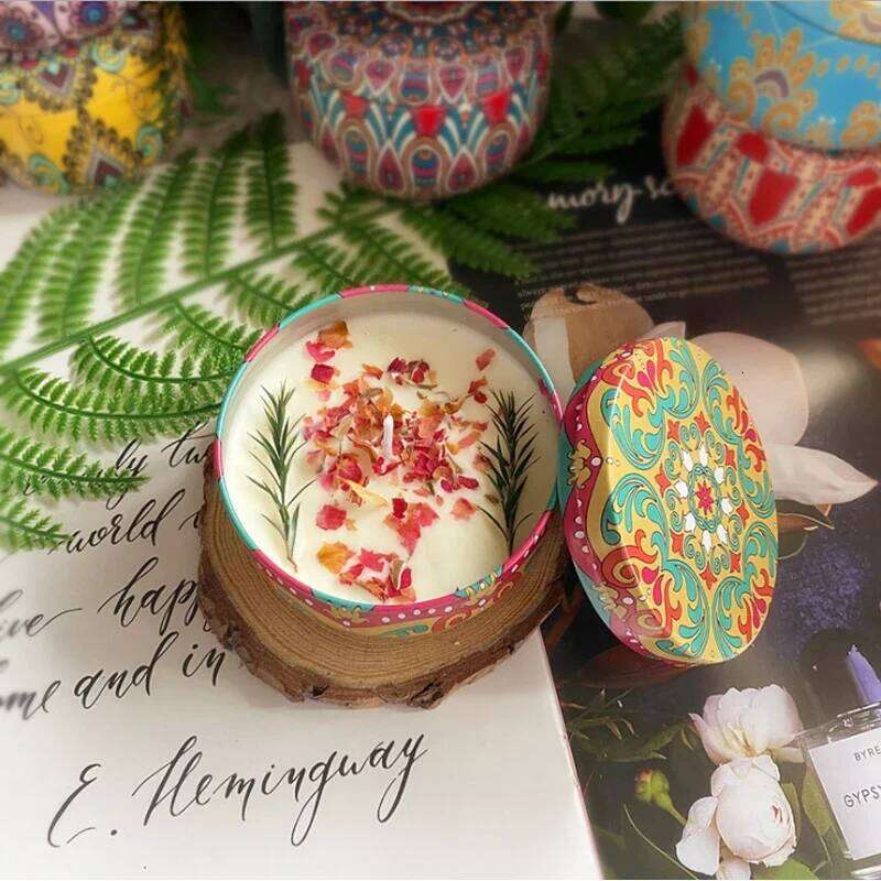 Scented Candles Iron Jar Soy Wax Dried Flower Candle 120g Sleep Soothing Bedroom Bathroom Home Decoration 8 Flavor H260205