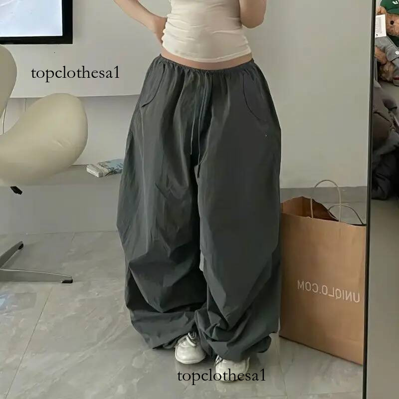 Deeptown Beige Oversized Women Parachute Pants Basic Wide Leg Jogging Korean Fashion Cargo Sweatpants Baggy Hip Hop Casual New