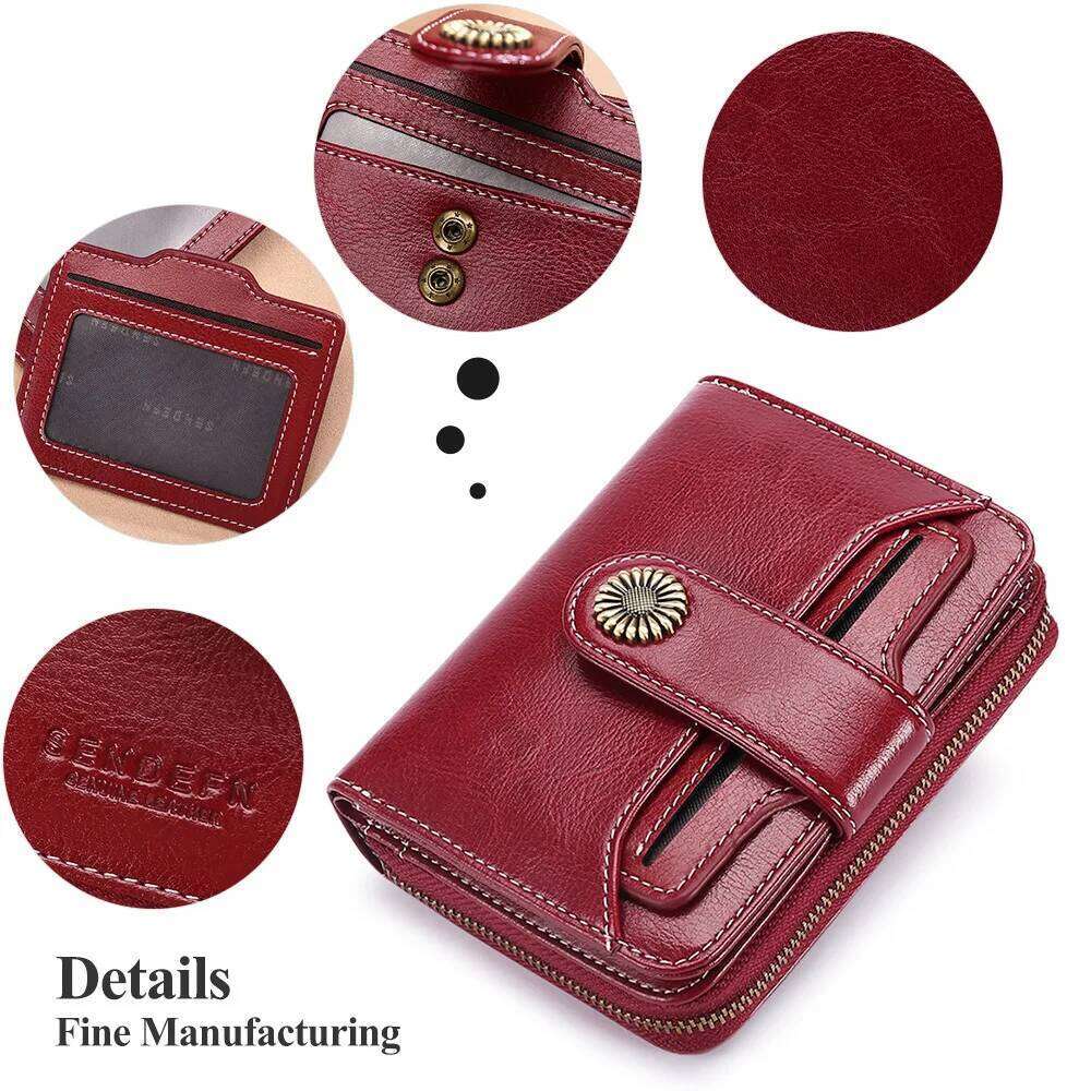 Genuine Leather Short Zipper Cowhide Wallets with Chain Cute Small Coin Purse Money Bag Wallet for Women Z260205
