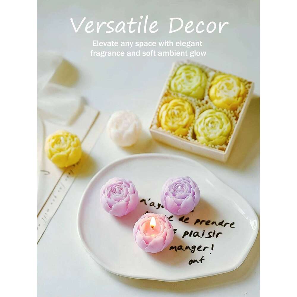 5-Color Rose Scented Candles Set of 4 Box, Smokeless Decorative Candles, Atmosphere Enhancer, Valentine's Day Decor & Gift S260204