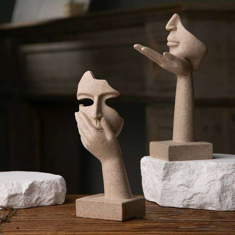 Nordic Abstract Face Sand Color The Thinker Gesture Ornaments Statues Sculptures Figurine Room Maison Home Decor Decoration S260204