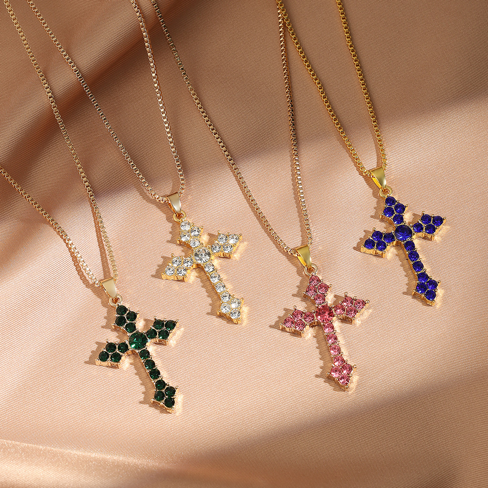 New European American Vintage Cross Necklace with Zircon Inlay, Popular on Instagram, for Men and Women - view 3
